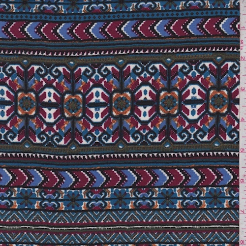 Mulberry/Periwinkle Blue Deco Stripe Rayon Challis