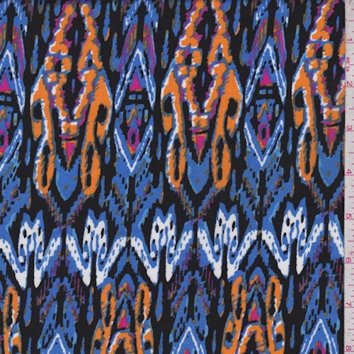 Violet Blue/Orange Flamestitch Rayon Challis