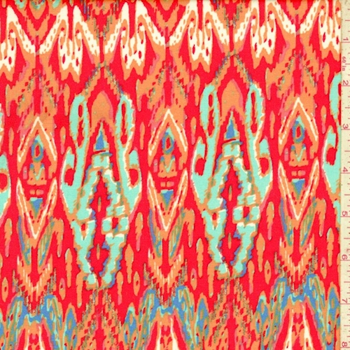 Red/Tangerine Flamestitch Rayon Challis