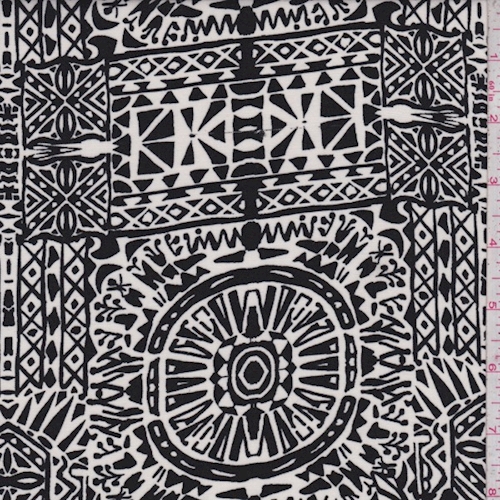 Bone/Black Mosaic Aztec Rayon Challis