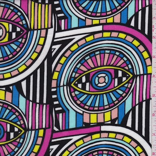 Black/Fuchsia Eye Medallion Rayon Challis