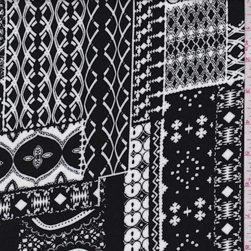 Black/White Moroccan Block Rayon Challis