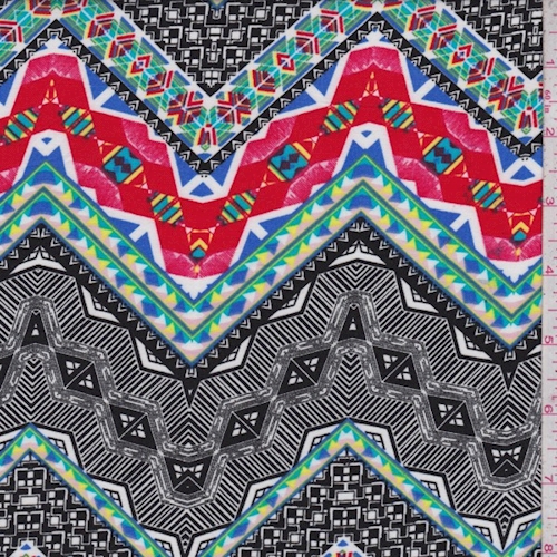 Black/White/Red Zig Zag Rayon Challis