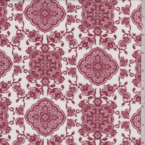 *1 YD PC--White/Brick Moroccan Double Brushed Jersey Knit