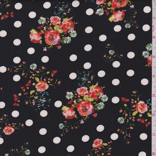 Black Dot Floral Double Brushed Jersey Knit
