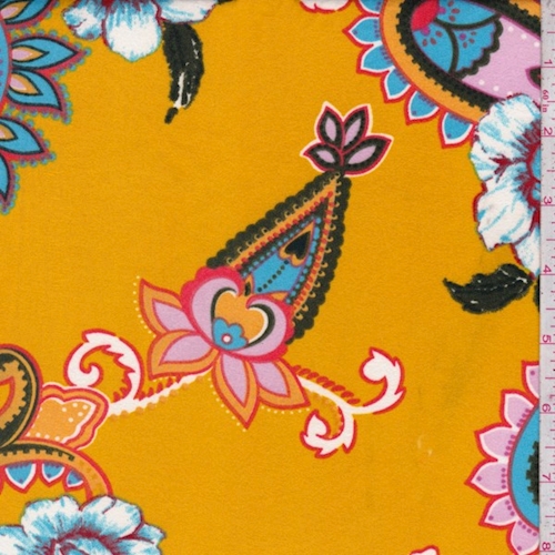 Deep Gold Paisley Floral Double Brushed Jersey Knit