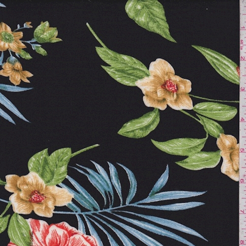 Black Multi Tropical Floral Double Brushed Jersey Knit