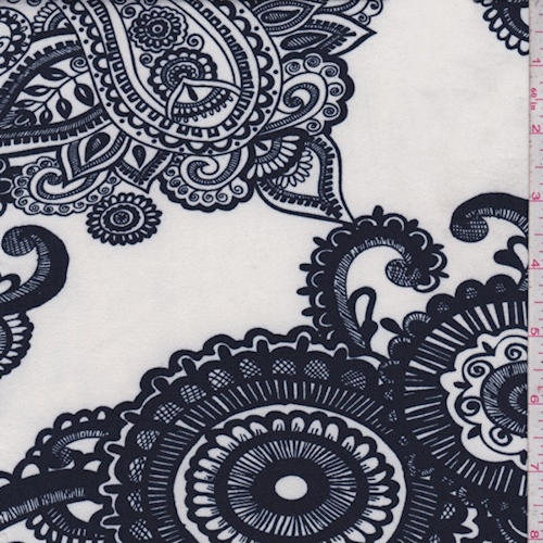 Ivory/Navy Paisley Medallion Double Brushed Jersey Knit