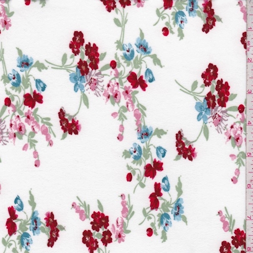 White/Ruby/Pink Floral Cluster Double Brushed Jersey Knit