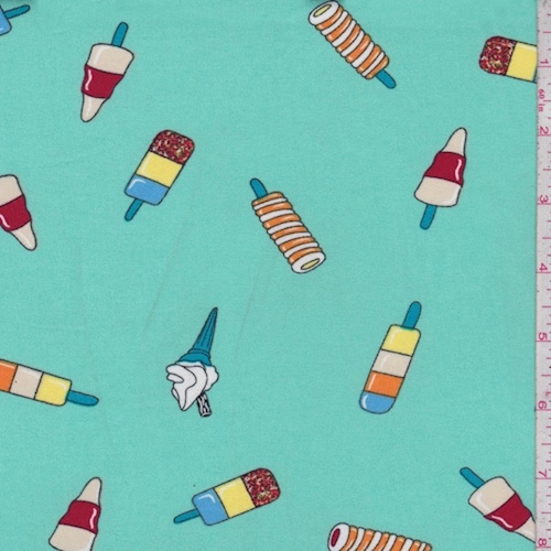 Mint Blue Ice Cream Treat Double Brushed Jersey Knit