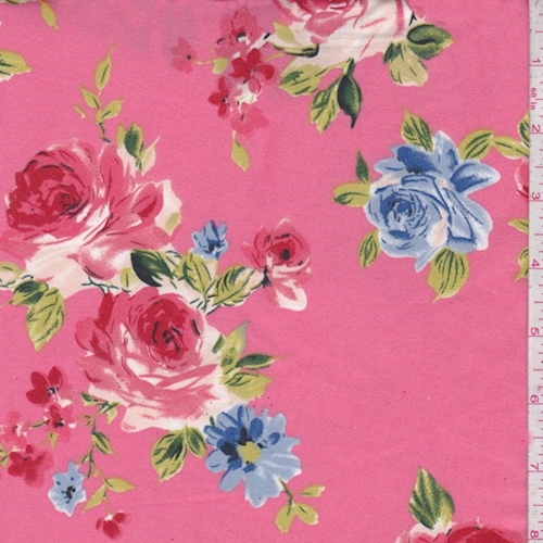Coral Pink Floral Double Brushed Jersey Knit