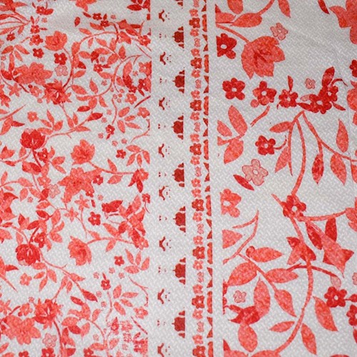 *3 1/4 YD PC -- White/Coral Red Multi Semi-Sheer Floral Printed Damask Woven DFWAP0001394