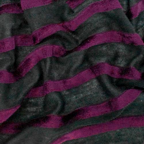 *1 YD PC--Black/Plum Purple Velvet Stripe Tissue Jersey Knit