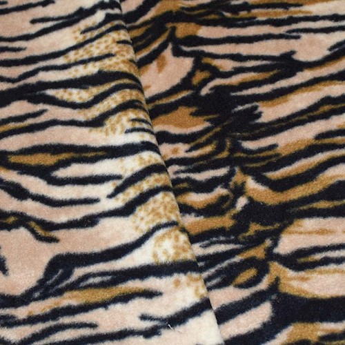 Beige/Multi Tiger Stripe Printed Double Sided Fleece Knit DFW11347