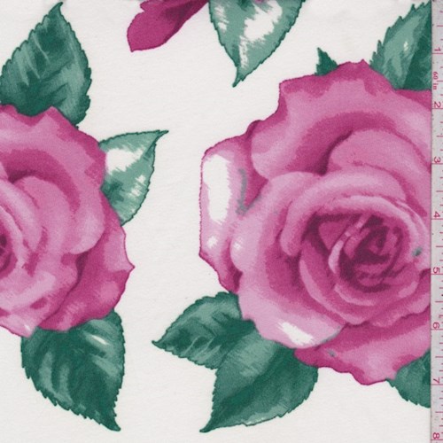 *3 YD PC--White/Pink Rose Double Brushed Jersey Knit