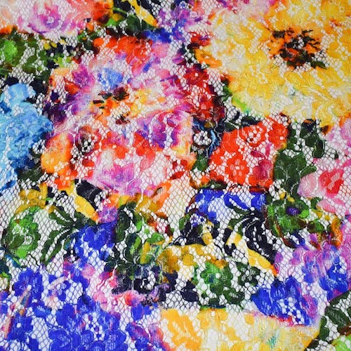 Blue/Green/Multi Famous Designer Watercolor Floral Lace APS007