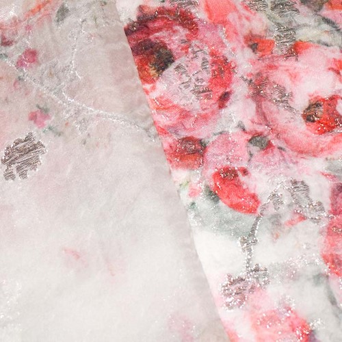 Pink/Multi Designer Floral Print Silk Blend Jacquard/Chiffon APS0023