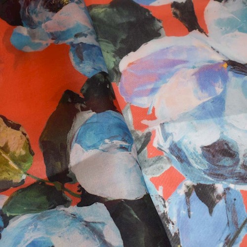 Sunset/Teal/Multi Famous Designer Floral Printed Organza APS0030