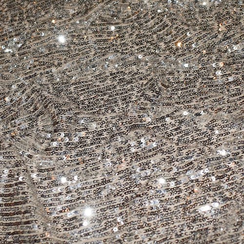 Metallic Silver/Beige Famous Designer Sequined Mesh APS0033