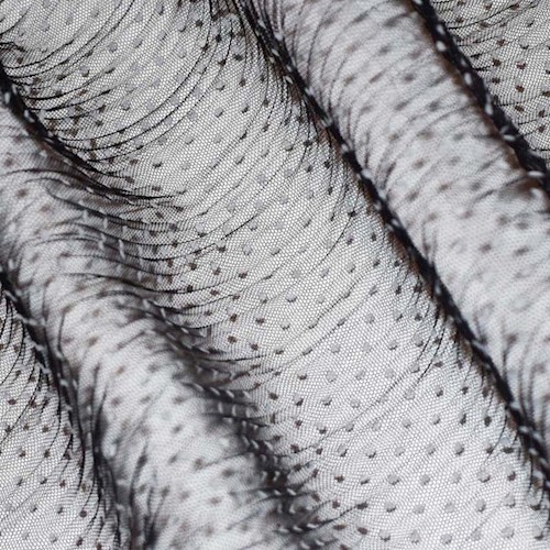 Black/White Designer Polka Dot Velvet Flocked Pleat Mesh APS0058