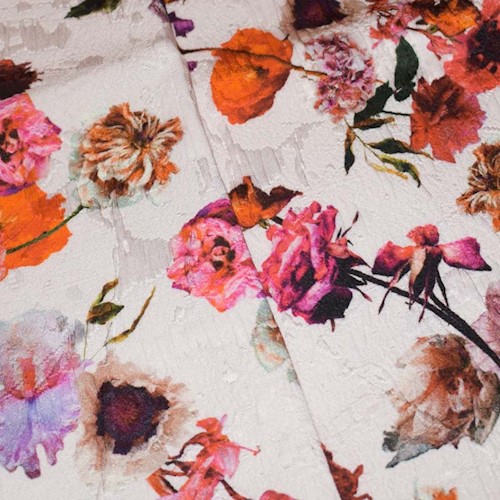 Pink/Multi Famous Designer Floral Printed Cloque Jacquard APS0072