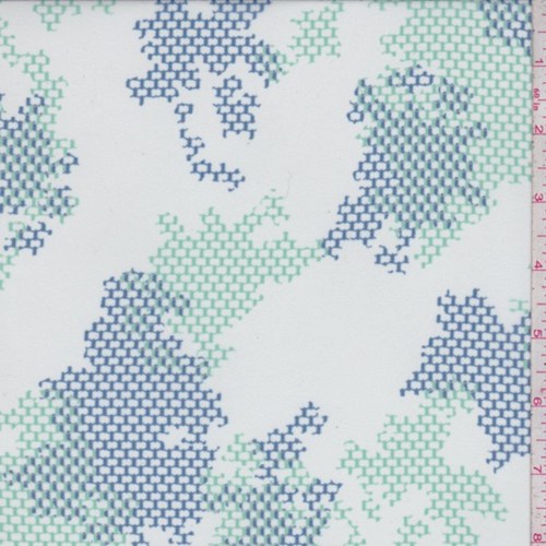 *3 1/4 YD PC--White/Seafoam/Navy Grid Camo Silk Chiffon