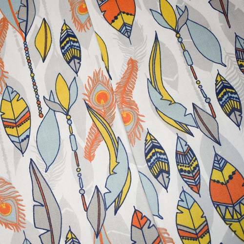 *24 YD PC--Orange/Gray/Multi Feather Printed Canvas Decorating Fabric
