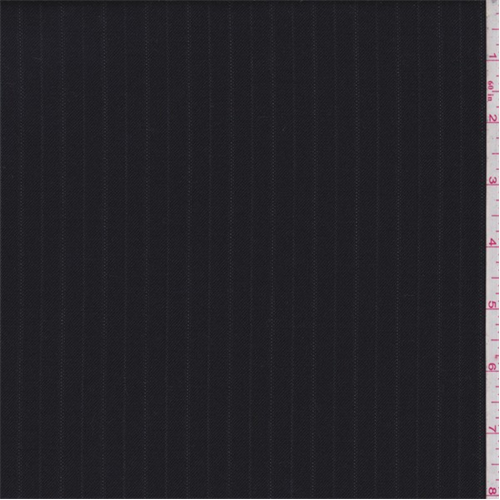 *3 5/8 YD PC--Midnight Black/White Tropical Wool Blend Pinstripe Suiting