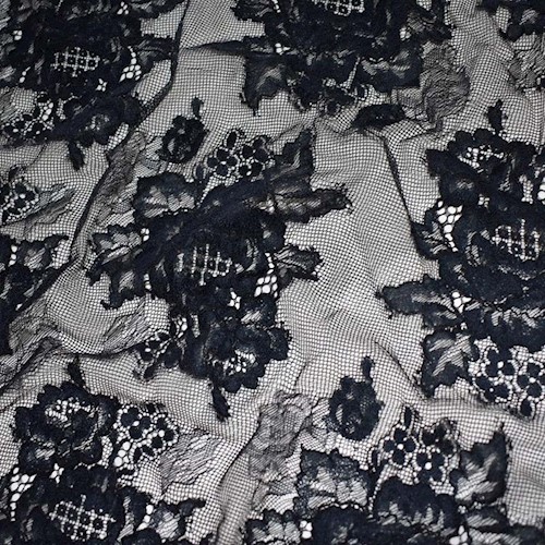 Ink Black Famous Designer Floral Mesh Lace APS0077