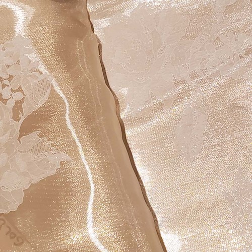 Gold Designer Semi-Sheer Silk Blend Floral Print Organza APS0087