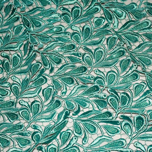 Opal Teal Famous Designer Sequined Leaf Lace APS00120
