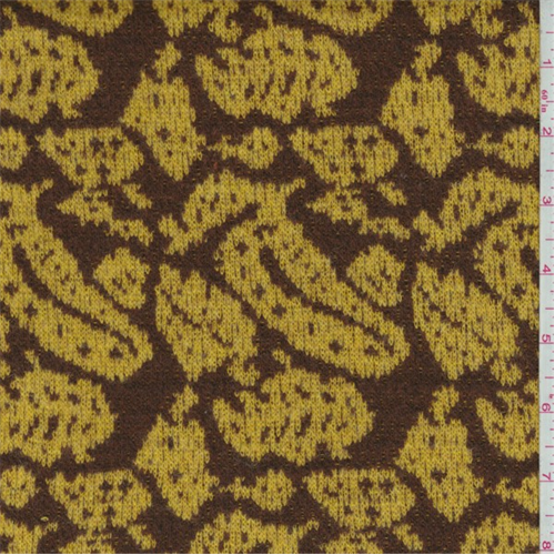 *1 3/4 YD PC--Yellow/Brown Paisley Jacquard Double Sweater Knit