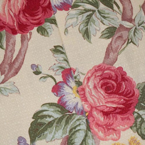 Pink/Yellow/Multi Rose Printed Cotton Dobby Decor Fabric DFW59954
