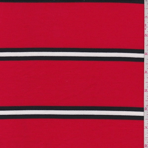 Cherry/Black Stripe Double Brushed French Terry Knit