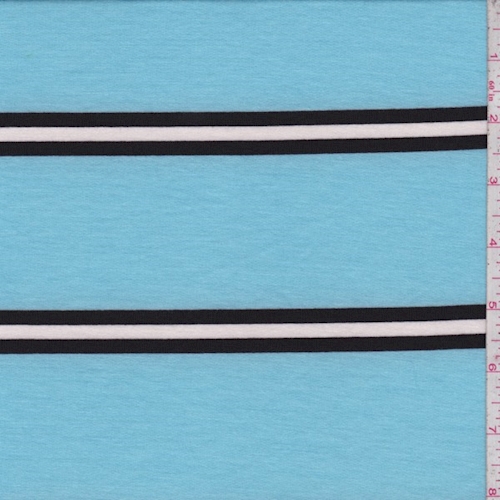 Powder Blue/Black Stripe Double Brushed French Terry Knit