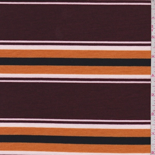Maroon/Pumpkin Stripe Double Brushed French Terry Knit