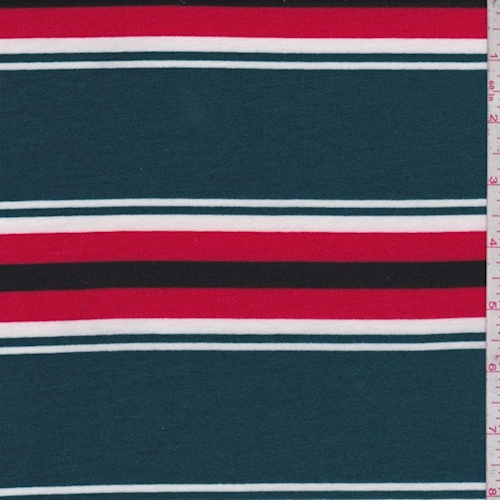 Spruce/Red Stripe Double Brushed French Terry Knit