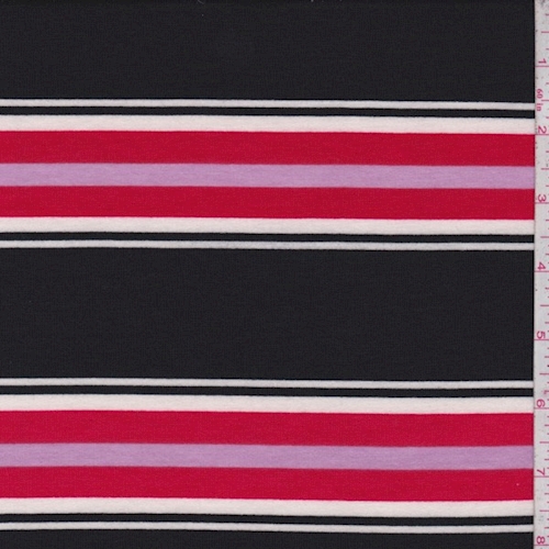 Black/Red/Pink Stripe Double Brushed French Terry Knit