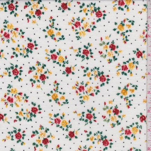 White Mini Floral Pindot Brushed French Terry Knit