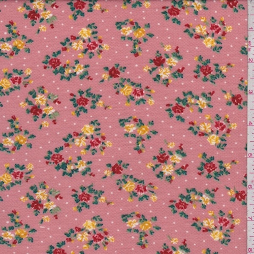 Dark Blush Mini Floral Pindot Brushed French Terry Knit