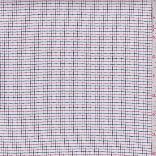 White/Red/Navy Mini Check Oxford Shirting