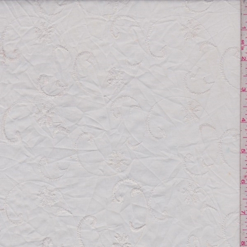 White Embroidered Floral Scroll Lawn