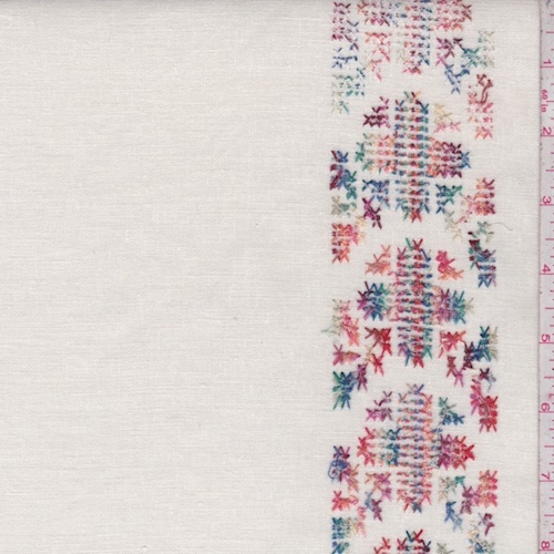 Cream Embroidered Cross Stitch Stripe Linen