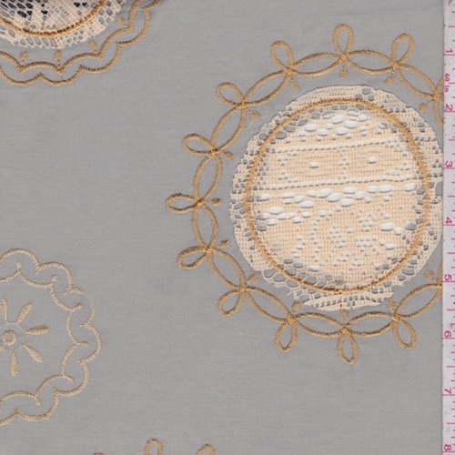 Sage Green/Gold Embroidered Circular Medallion Lawn