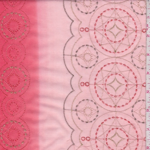 Pale Peach/Salmon Red Embroidered Cotton Lawn