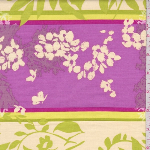 Lime/Fuchsia Botanical Stripe Print Cotton
