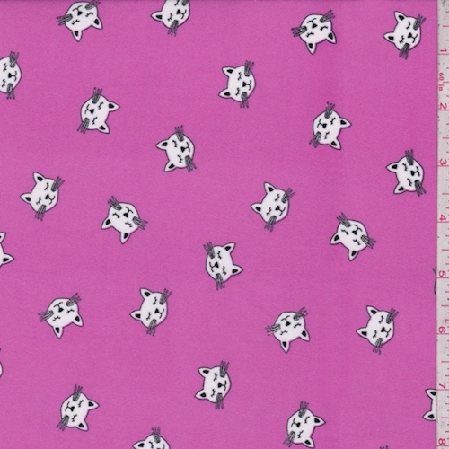Bright Fuchsia Kitty Double Brushed Jersey Knit