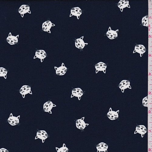 Navy Kitty Double Brushed Jersey Knit