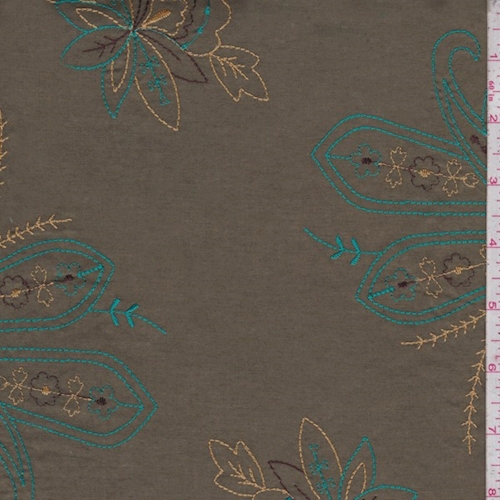 Olive/Teal/Gold Embroidered Paisley Lawn