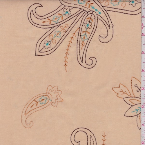 Beige/Mocha/Orange Embroidered Paisley Lawn
